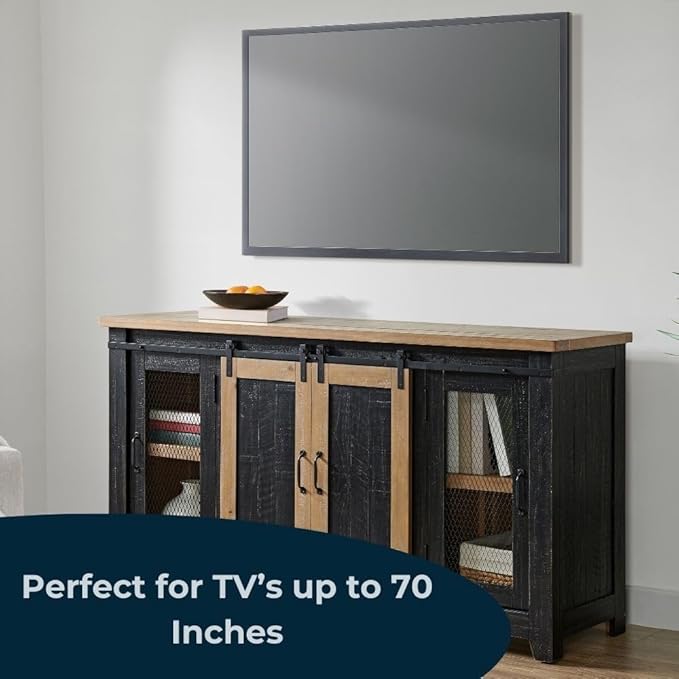 Martin Svensson Home Rustic 65" Black and Driftwood Solid Wood TV Stand with Storage