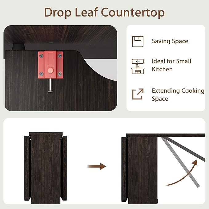 IDEALHOUSE Folding Dining Table, Drop Leaf Dining Table with 6 Wheels and 2-Layer Storage Shelf, Space Saving Dining Table for Small Spaces (Dark Walnut, 50.1" D x 31.4" W x 29.5" H)