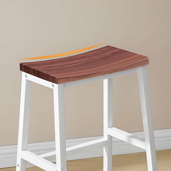 HOOBRO Bar Stools, Set of 2 Bar Chairs, 23.6 Inch Saddle Stools, Kitchen Counter Seat with Footrests, Industrial Barstools for Dining Room, Kitchen, Counter, Bar, Walnut and White HW02MD01