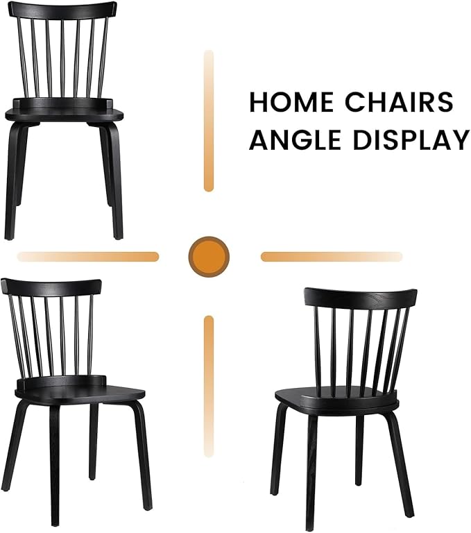 Unovivy Wood Dining Chairs Set of 6, Windsor Farmhouse Spindle Back, Widen Seat, Modern Mid-Century Country Style, for Living Room Restaurant, Black
