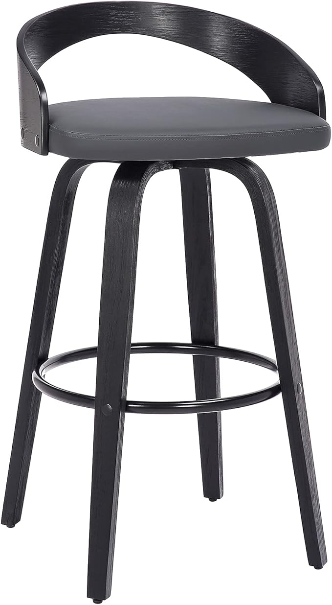 Armen Living Sonia 26" Counter Height Swivel Gray Faux Leather and Black Wood Bar Stool