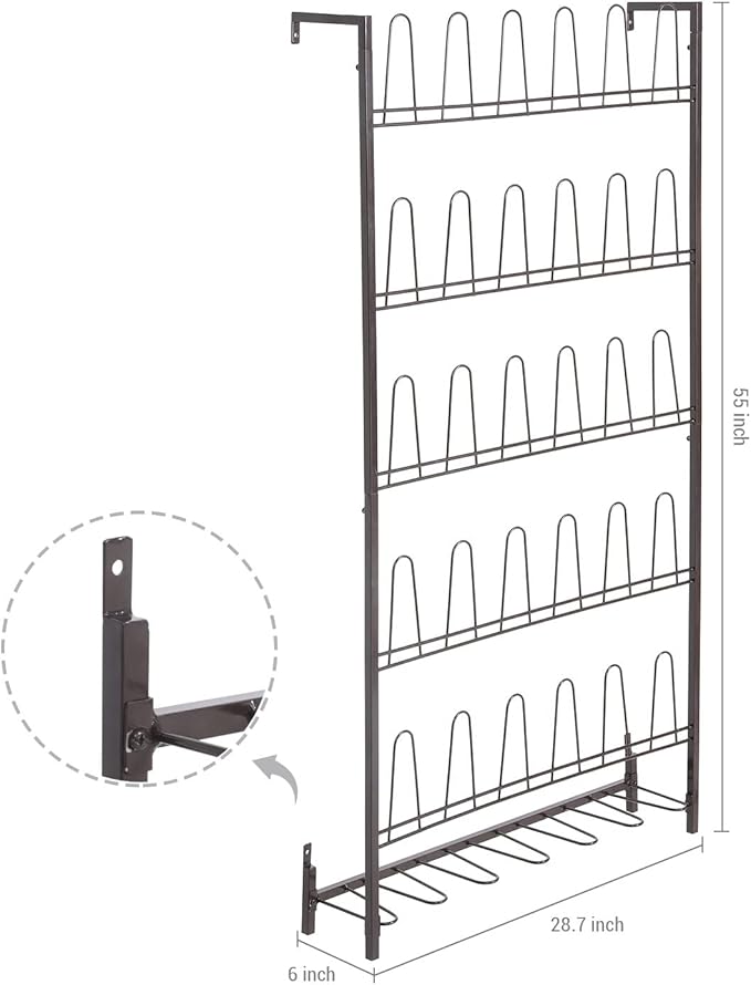 MyGift 5-Tier Wall Mounted Dark Brown Metal 18 Pair Boot and Shoe Storage Rack Organizer Stand