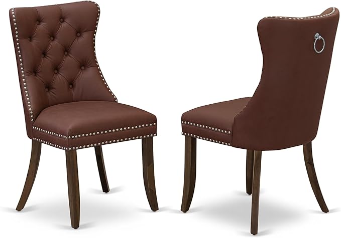 I5DA5-50N-26 5-Pc Kitchen Table Set Contain a Wooden Table and 4 Burgundy Polyester Fabric Upholstered Chairs with Button-Tufted Back, Antique Walnut