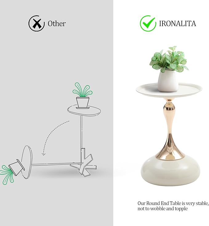 White Pedestal Side Table for Small Spaces, Metal Round Unique End Tables Living Room Modern Corner Accent Table, Martini Table Small Drink Table for Couch, Sofa, Recliner