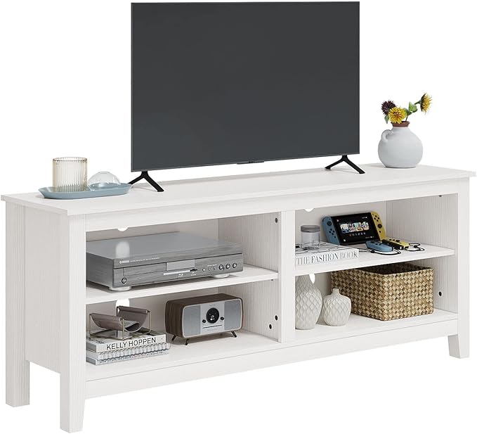 Panana TV Stand, Classic 4 Cubby TV Stand for 60 inch TV, Entertainment Center Media Television Stand for Living Room Bedroom (White, 55 inch)