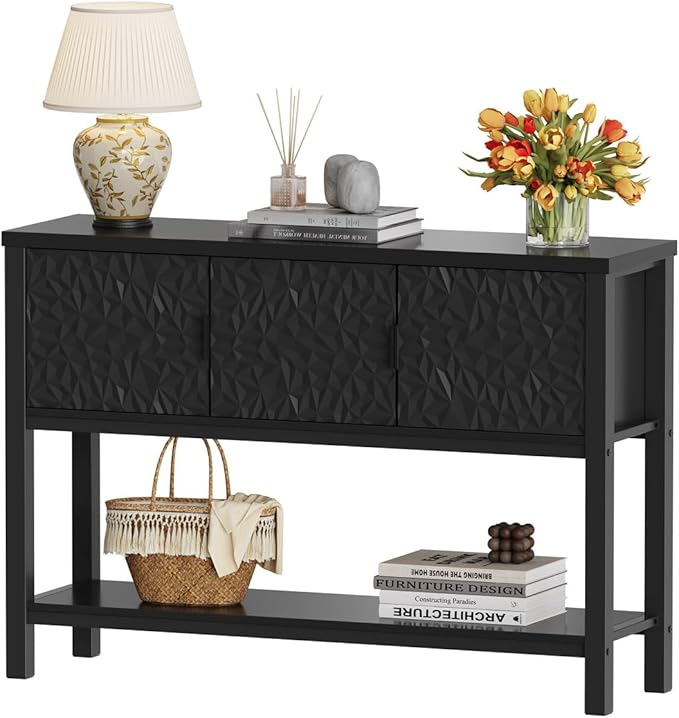 FATORRI Console Sofa Table, Entryway Table with Storage, Modern Foyer Tables with Doors for Hallway Dining Living Room (47.24 Inch Wide, Black)