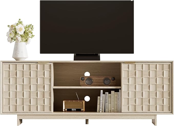 COLAMY TV Stand with Two Doors, Entertainment Center 59" with Adjustable Shelves and Storage, Mid-Century Modern TV Stand for 50/55/65 inch TV, Media Console Cabinet for Living Room, Bedroom Oak