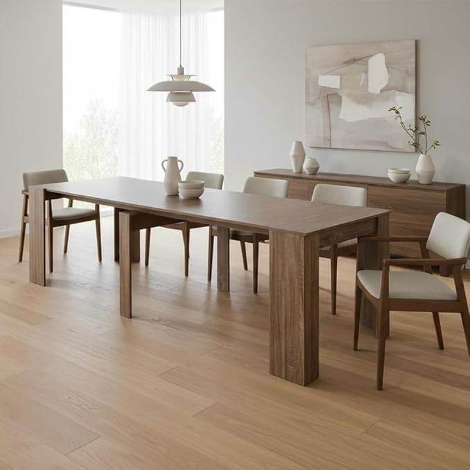 Expandable Dining Table, Convertible Table for Dining Room, Kitchen and Small Spaces, for 2-10 People, Barnwood Brown