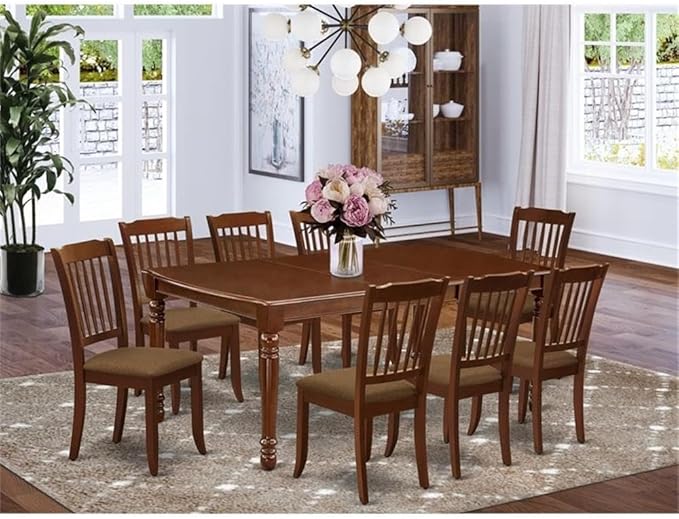 East West Furniture DODA9-MAH-C 9 Piece Dining Table Set Includes a Rectangle Dining Room Table with Butterfly Leaf and 8 Linen Fabric Upholstered Chairs, 42x78 Inch, Mahogany