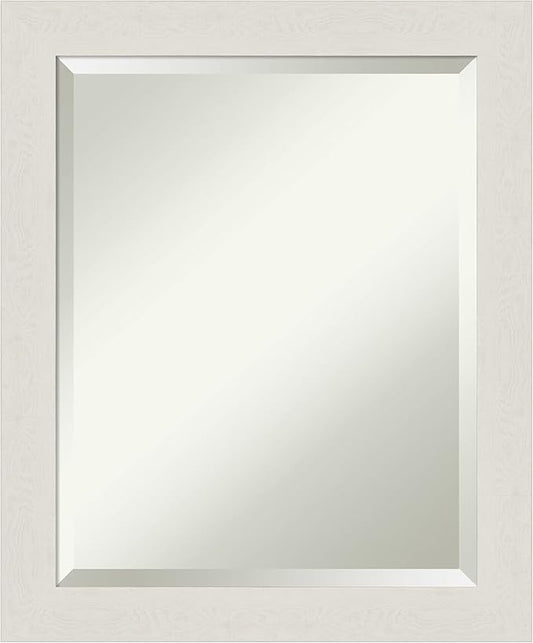 Amanti Art White Bathroom Mirror for Over Sink, 24x20 Rustic Plank White Narrow Rectangle Vanity Mirror, Small Rustic Farmhouse Frame, Hangs Horizonally and Vertically, Bathroom Wall Decor, Beveled