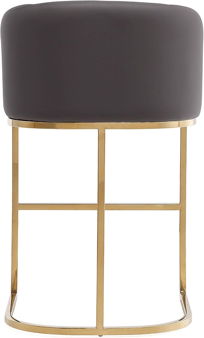 Manhattan Comfort Louvre 26 Inch Mid Century Modern Counter Height Bar Stools - Elegant Faux Leather Padded Seat, Stainless Steel Base with Footrest, Fully Assembled Barstools, Set of 2, Grey