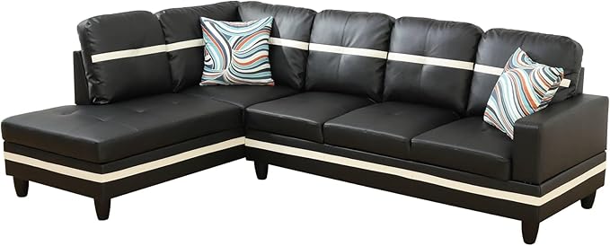 NicBex Sectional Couch 3 Pieces Sofa Set with Right Chaise PU Synthetic Leather L Shaped Cloud Couch for Living Room Furniture Sets with Storage Ottoman, Modular Sofa for Apartment, Black+White