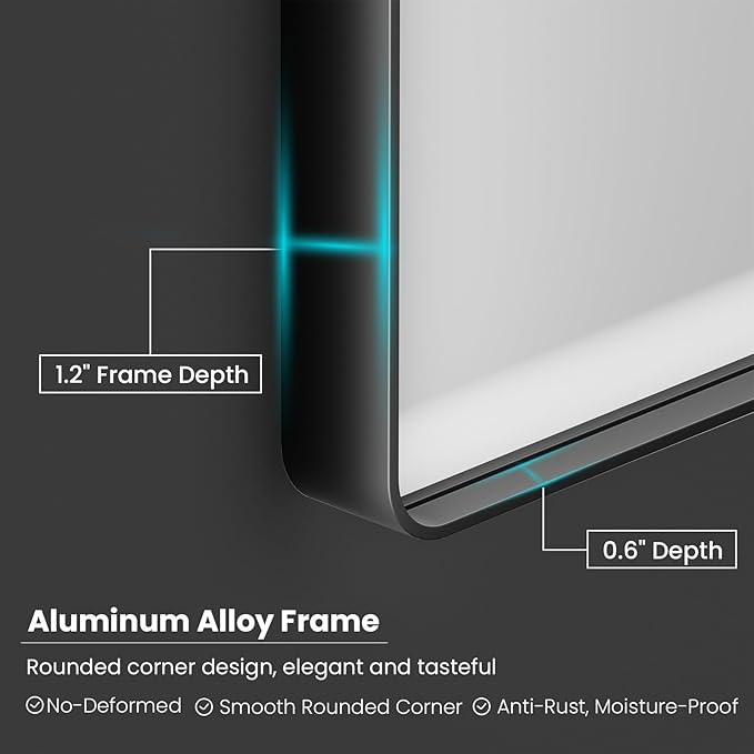 Black Bathroom Mirror 60X30 Inch, Black Metal Framed Mirror for Wall, Rounded Rectangle Matte Bathroom Vanity Mirror with Tempered Glass, Anti-Rust, Horizontal/Vertical