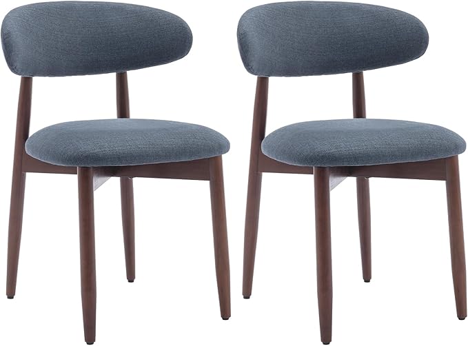 COLAMY Wooden Dining Chairs Set of 2, Modern Fabric Upholstered Dining Room Chair, Farmhouse Kitchen Side Chairs with Foot Pegs, Blue