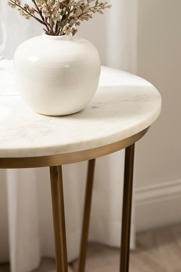 Kate and Laurel Solvay Round Metal and Wood Side Table, 16 x 16 x 24, Walnut and Antique Brass, Mid-Century Modern Bedroom Nightstand Table with Solid Mango Wood Tabletop and Iron Base