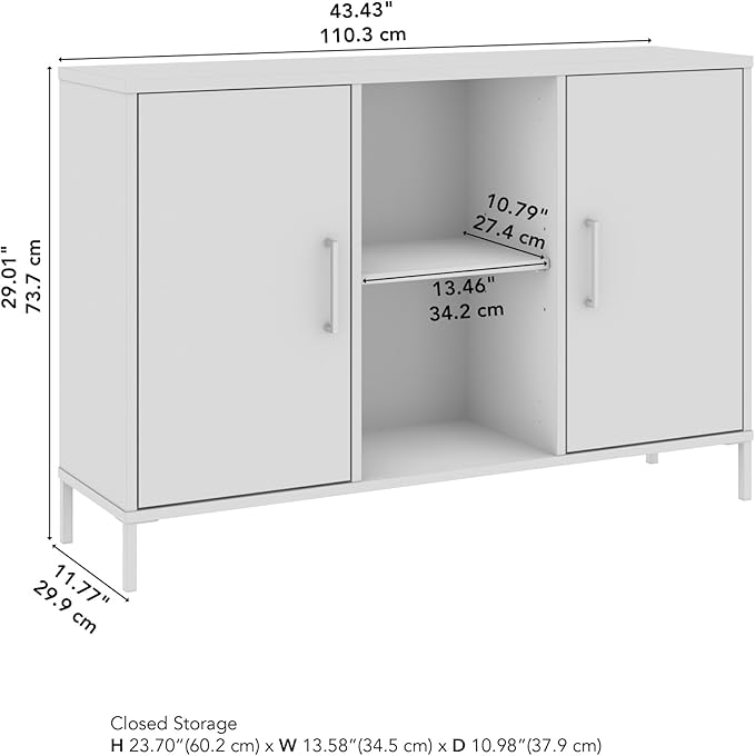 Bush Furniture Essence Accent Cabinet with Doors in White | Organizers and Shelves for Home Office Workspace, Living Room, Entryway, Bedroom, and Mudroom