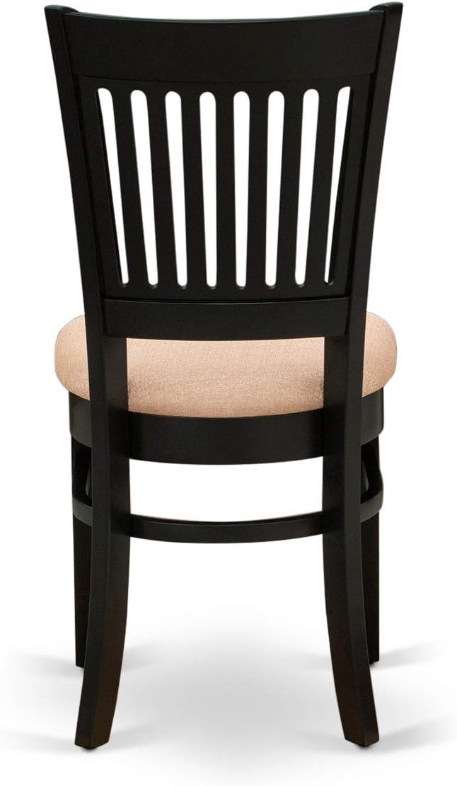 East West Furniture ANVA3-BLK-C 3 Piece Modern Dining Table Set Contains a Round Kitchen Table with Pedestal and 2 Linen Fabric Dining Room Chairs, 36x36 Inch, Black