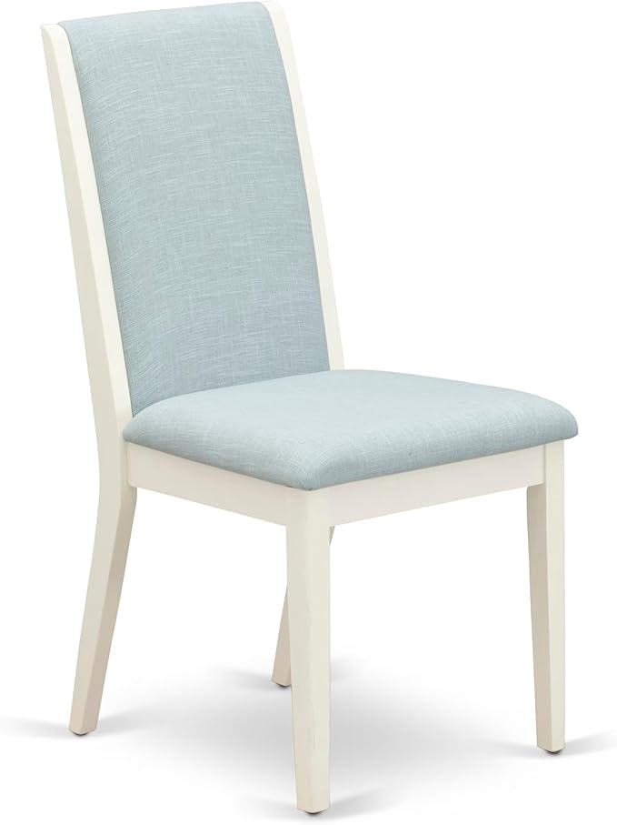 East West Furniture V027LA015-5 5 Piece Dining Room Table Set Includes a Rectangle Kitchen Table with V-Legs and 4 Baby Blue Linen Fabric Parson Dining Chairs, 40x72 Inch, Multi-Color