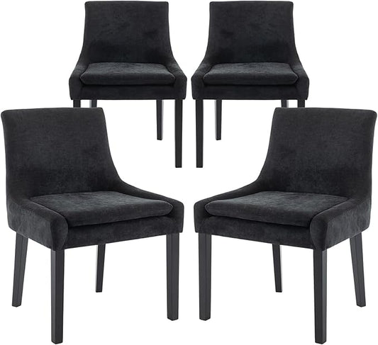 COLAMY Modern Dining Chairs Set of 4, Upholstered Corduroy Accent Side Leisure Chairs with Mid Back and Wood Legs for Living Room/Dining Room-Black