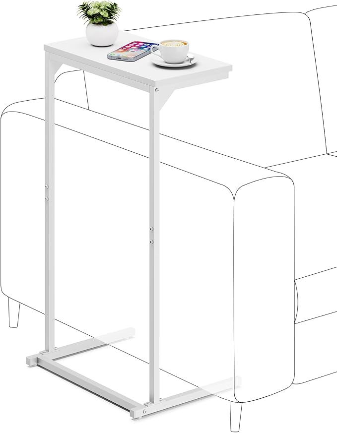 TUTOTAK C Shaped End Table, Small Side Table, Set of 2, 28.7 inch Tall Couch Table, Sofa Table, Living Room, Bed Room, White TB01BW0712