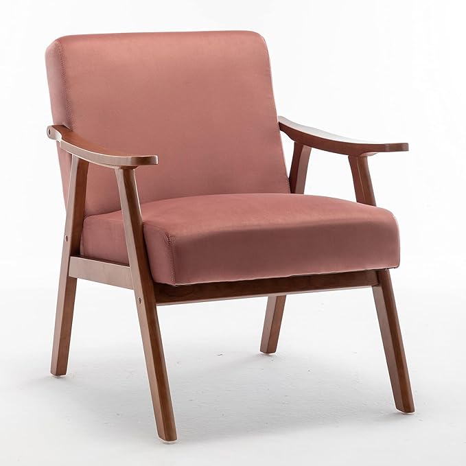 Container Furniture Direct Accent Chair with Microfiber Upholstery and Solid Wood Frame, Classic Mid-Century Modern Living Room Furniture for Extra Seating, Rose
