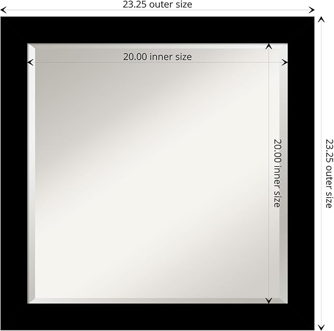 Amanti Art Black Bathroom Mirror for Over Sink, 24x24 Brushed Black Square Vanity Mirror, Medium Modern Contemporary Frame, Hangs Horizonally and Vertically, Bathroom Wall Decor, Beveled Edge