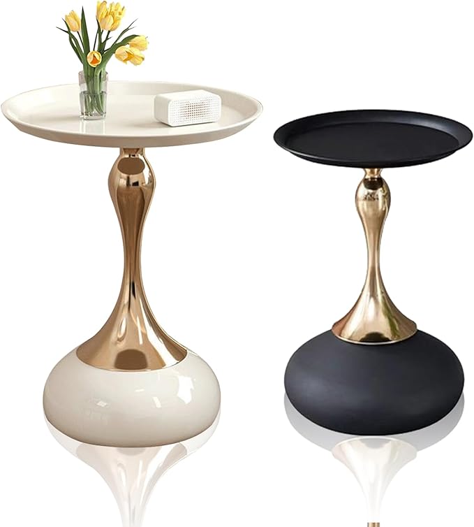 Elegant Modern Side Table - Featuring a Unique Hourglass Design, Ideal for use in Living Rooms, cafes, Dining Rooms, bedrooms, and Outdoors - a Fashionable Decoration (2, Black+Beige)