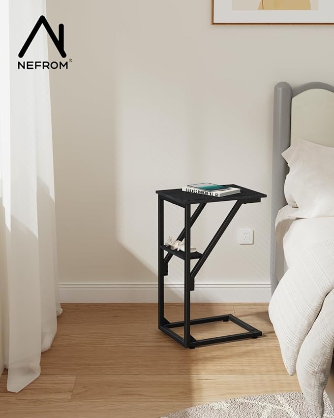 C-Shaped End Table, Small Side Table for Couch, Sofa TV Tray Table for Living Room, Bedroom, Bedside ET-D-BK1