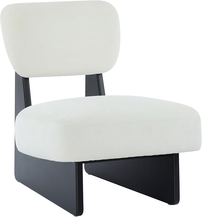 Christopher Knight Home Mores Low Profile Accent Chair Set of 2, Modern Living Room Armless Lounge Chair, Fabric Comfy Reading Chair for Bedroom, Wooden Frame and Thick Padded Seat, Black+White