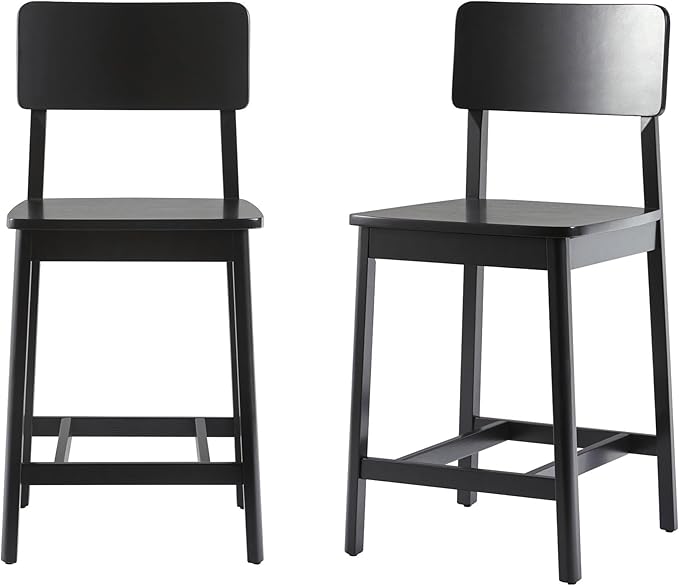 Walker Edison 2-Piece Minimalist Solid Wood Counter Stool, Set of 2, Black