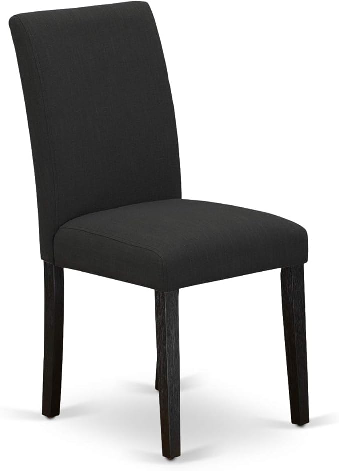 East West Furniture DMAB3-ABK-24 3 Piece Modern Dining Table Set Contains a Round Wooden Table with Dropleaf and 2 Black Color Linen Fabric Upholstered Chairs, 42x42 Inch, Wirebrushed Black