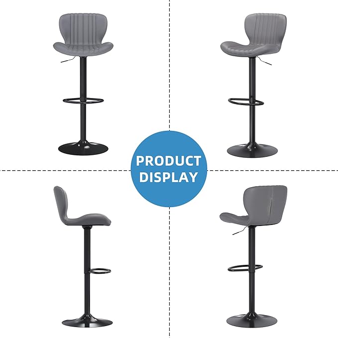 Shintenchi Bar Stools Set of 4 Modern Swivel Bar Chairs, Counter Height Faux Leather Metal Barstools, Upholstered Island Chairs with Back and Footrest, Gray