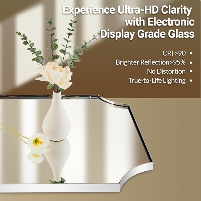 ANDY STAR Chrome Mirror 22x30 Inch, Scalloped Bathroom Mirror, Polished Chrome Framed Mirror in Anti-Rust Stainless Steel Metal Thin Frame Deep 1’’, Unique Scalloped Edge Design