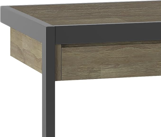 SIMPLIHOME Erina SOLID ACACIA WOOD Industrial 60 inch Wide Writing Office Desk in Distressed Grey for the Office Desk, Writing Table, Workstation and Study Table