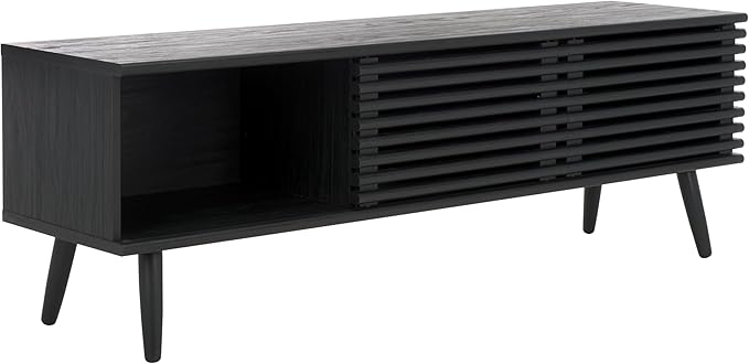 SAFAVIEH Averi TV Stand for up to 65" Flatscreen – Black, 2 Sliding Doors with Interior Storage, 2 Open Shelves, Entertainment Media Console (MED9637B)