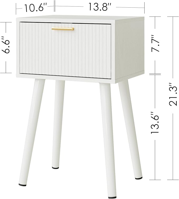 Night Stand Set 2, White Nightstand with Fluted Doors, Small Modern Mid-Century Bedside Table for Bedroom, End Table for Living Room