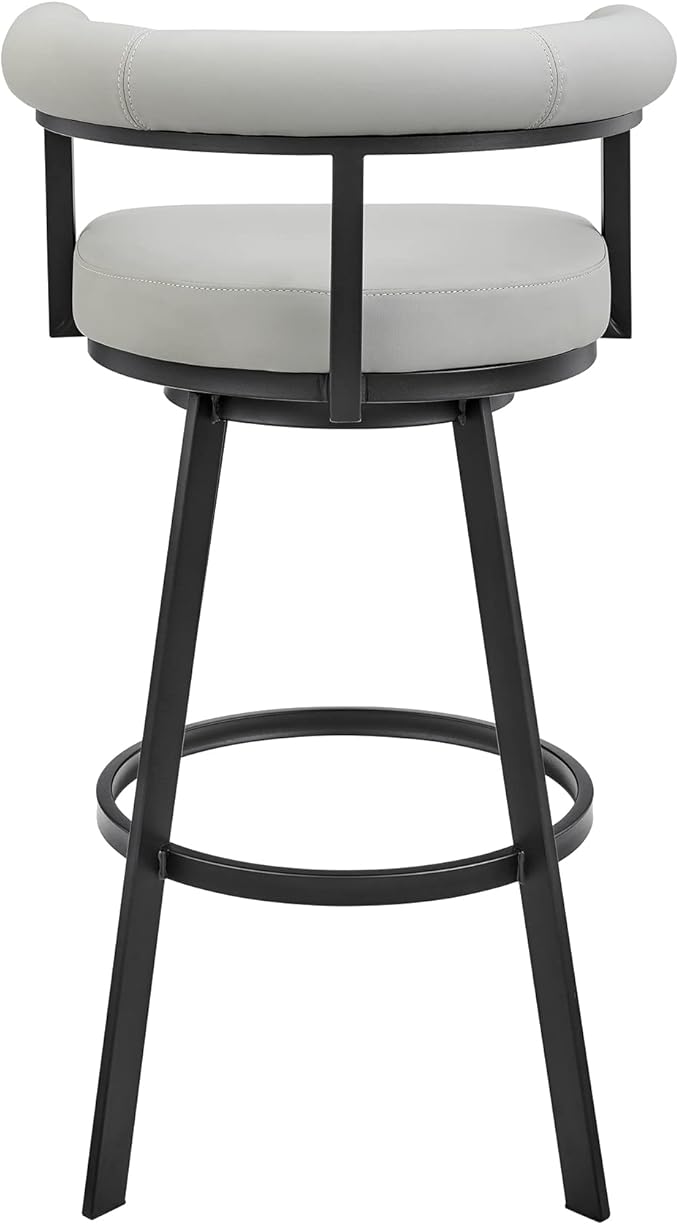 Armen Living Magnolia Swivel Counter Stool in Black Metal with Light Grey Faux Leather