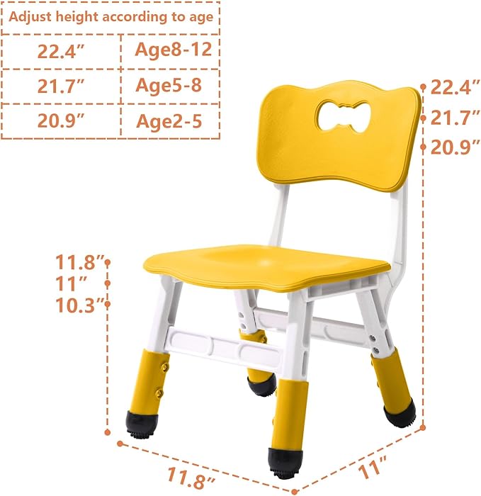Adjustable Kid Chairs Indoor 3 Level Adjustable Suitable for Children Age 2-6. Maximum load-bearing 220LBS Suitable for Family Classroom and Nursery Child Seat Set (2-Pack) (Yellow(2 Chair))