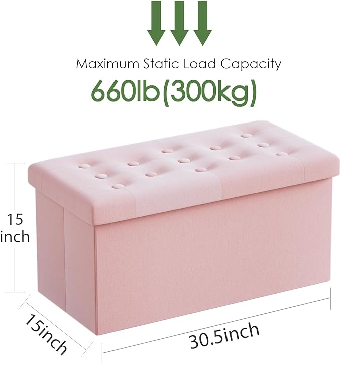 PRANDOM Extra Large Ottoman with Storage [1-Pack] Velvet Folding Small Square Foot Stool with Lid for Toy Living Room Bedroom Coffee Table Dorm Pink 30.5x15x15 inches