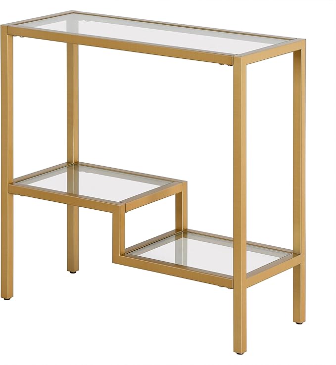 Henn&Hart 24" Wide Rectangular Side Table in Brass, Table for Living Room, Bedroom