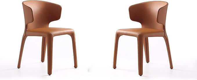 Manhattan Comfort Conrad Mid Century Modern Dining Chairs Woven Tweed Upholstered Kitchen Furniture with Contoured Back, Foam Padding & Metal Legs, Set of 2, Saddle