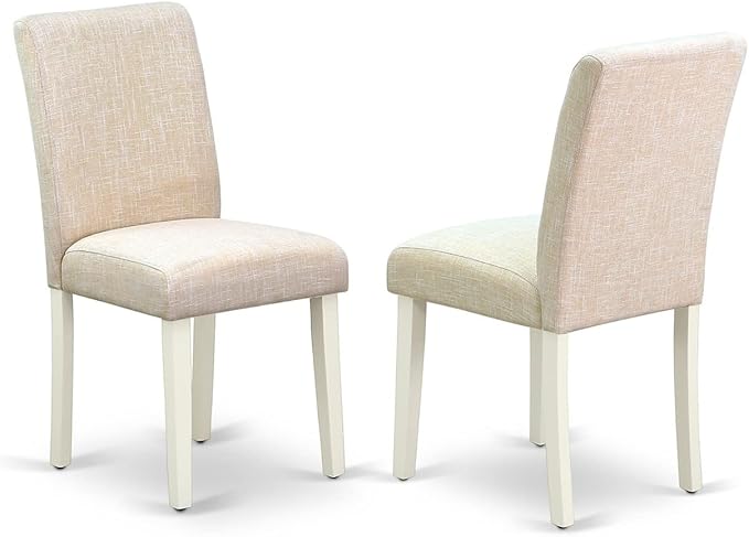 East West Furniture LGAB7-LWH-02 7 Piece Kitchen Table Set Consist of a Rectangle Dining Table with Butterfly Leaf and 6 Light Beige Linen Fabric Parson Chairs, 42x84 Inch, Linen White