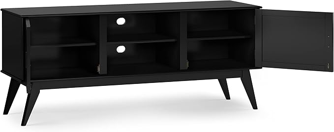 SIMPLIHOME Draper SOLID HARDWOOD 60 inch Wide Mid Century Modern TV Media Stand in Black For TVs up to 65 inches for the Living Room and Entertainment Center