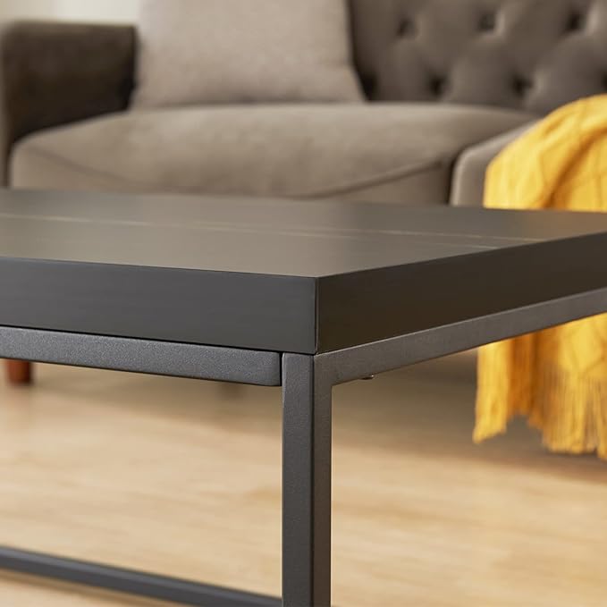 CENSI 18-Inch Black Marble Accent End Table/Side Table for Living Room, Modern Industrial, Square, Metal and Wood (Black Marble)