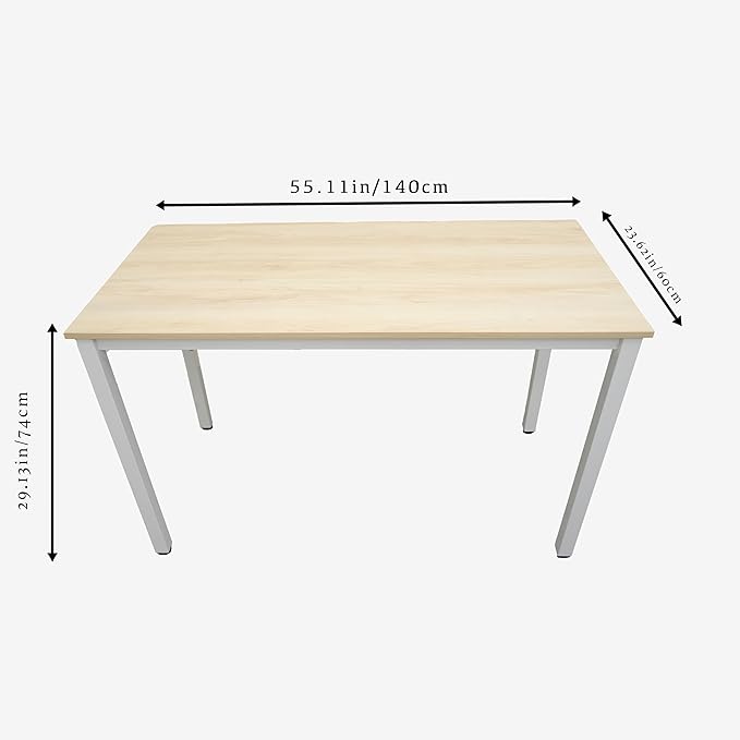 55 inch Large Computer Desk Wood, Modern Simple Style Desk for Home Office, Bedroom, Study Student Writing Desk, Small Spaces, White Metal Frame, Apple Wood Grain Top
