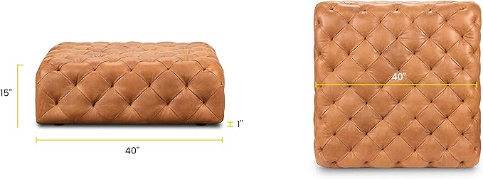 POLY & BARK Turin Ottoman in Full-Grain Pure-Aniline Dyed Italian Tanned Leather in Cognac Tan