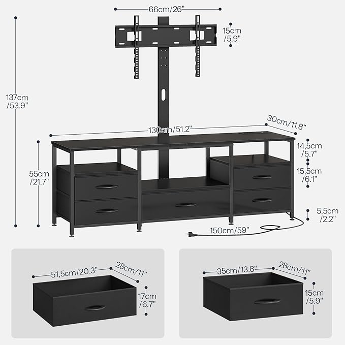 HOOBRO TV Stand with Mount and Power Outlet, for 32/45/55/60/65 inch TVs, Swivel Led Entertainment Center with Drawers, Adjustable Media Console for Living Room, Bedroom, Black BB130UDDS01
