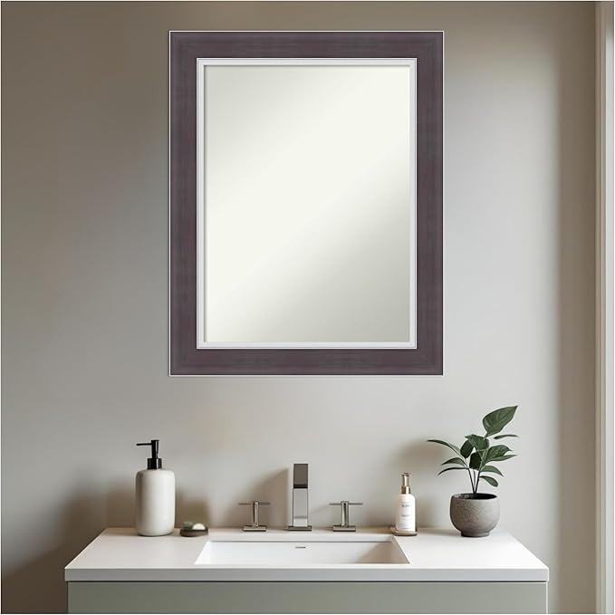 Amanti Art Brown Bathroom Mirror for Over Sink, 30x24 Ellie Brown Silver Rectangle Vanity Mirror, Medium Modern Frame, Hangs Horizonally and Vertically, Bathroom Wall Decor, Non-Beveled Edge