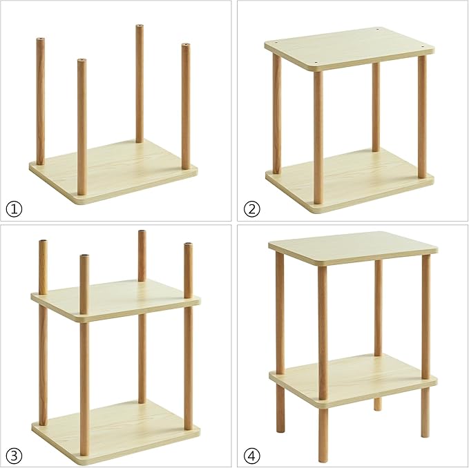 IBUYKE 2-Tier Side Table, Solid Wood Tall End Table with Storage Shelves, Nightstand Bedside Table for Living Room Bedroom Office, No-Tool Assembly, Light Natural UWST002S