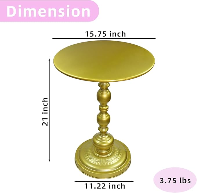 Benkyo Gold Round End Side Table Modern Metal Pedestal Spindle Side Tables for Living Room Bedroom，Gold